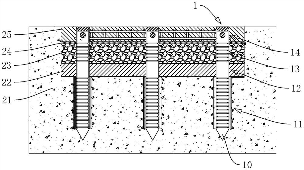 Construction structure for constructing road on soft soil foundation