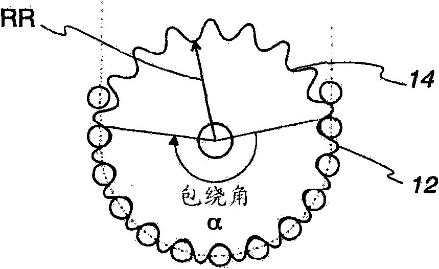 Resonance tension reducing sprocket with combined radial variation and sprocket wrap