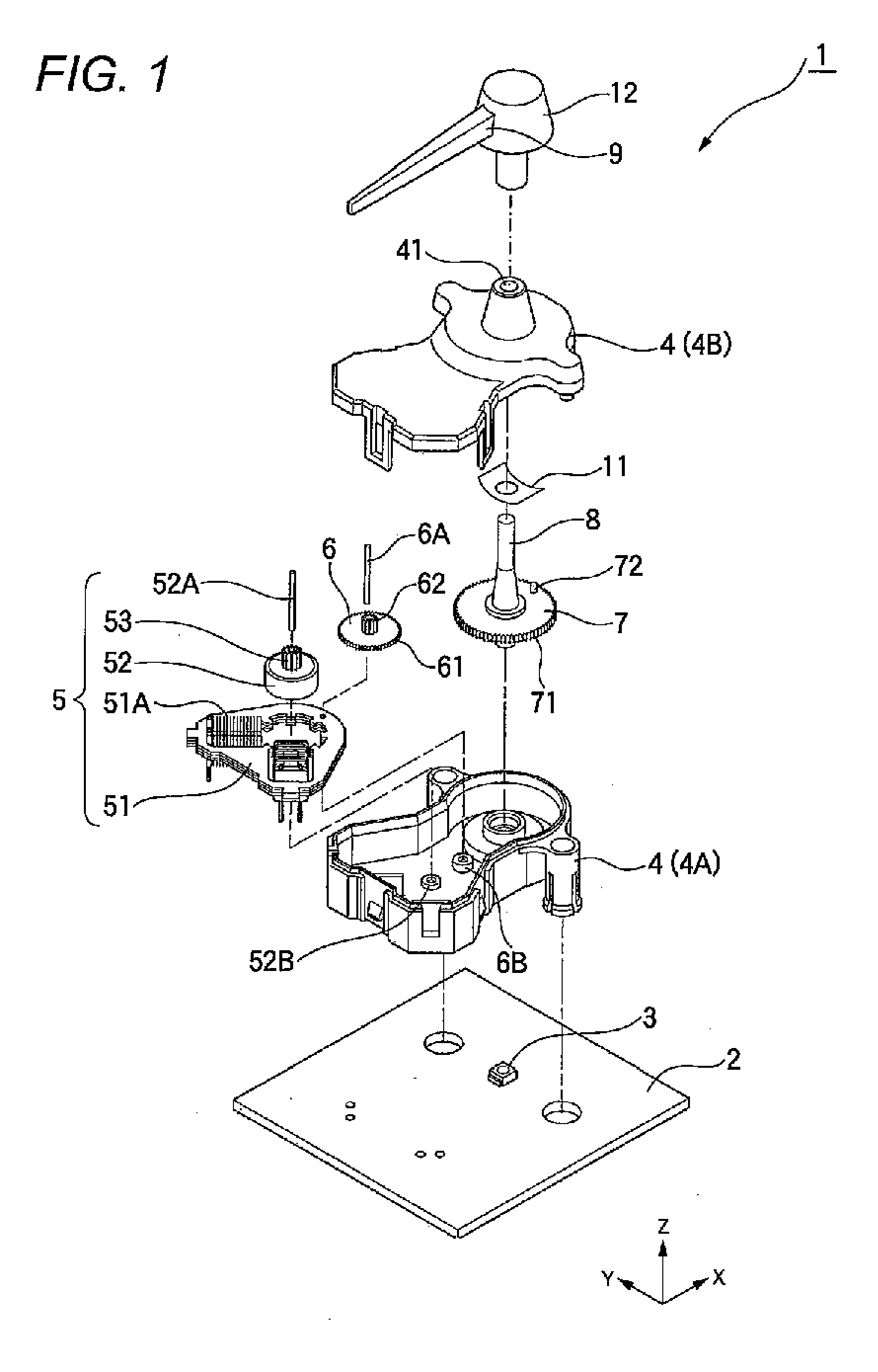 Needle attaching structure of rotating shaft and meter device