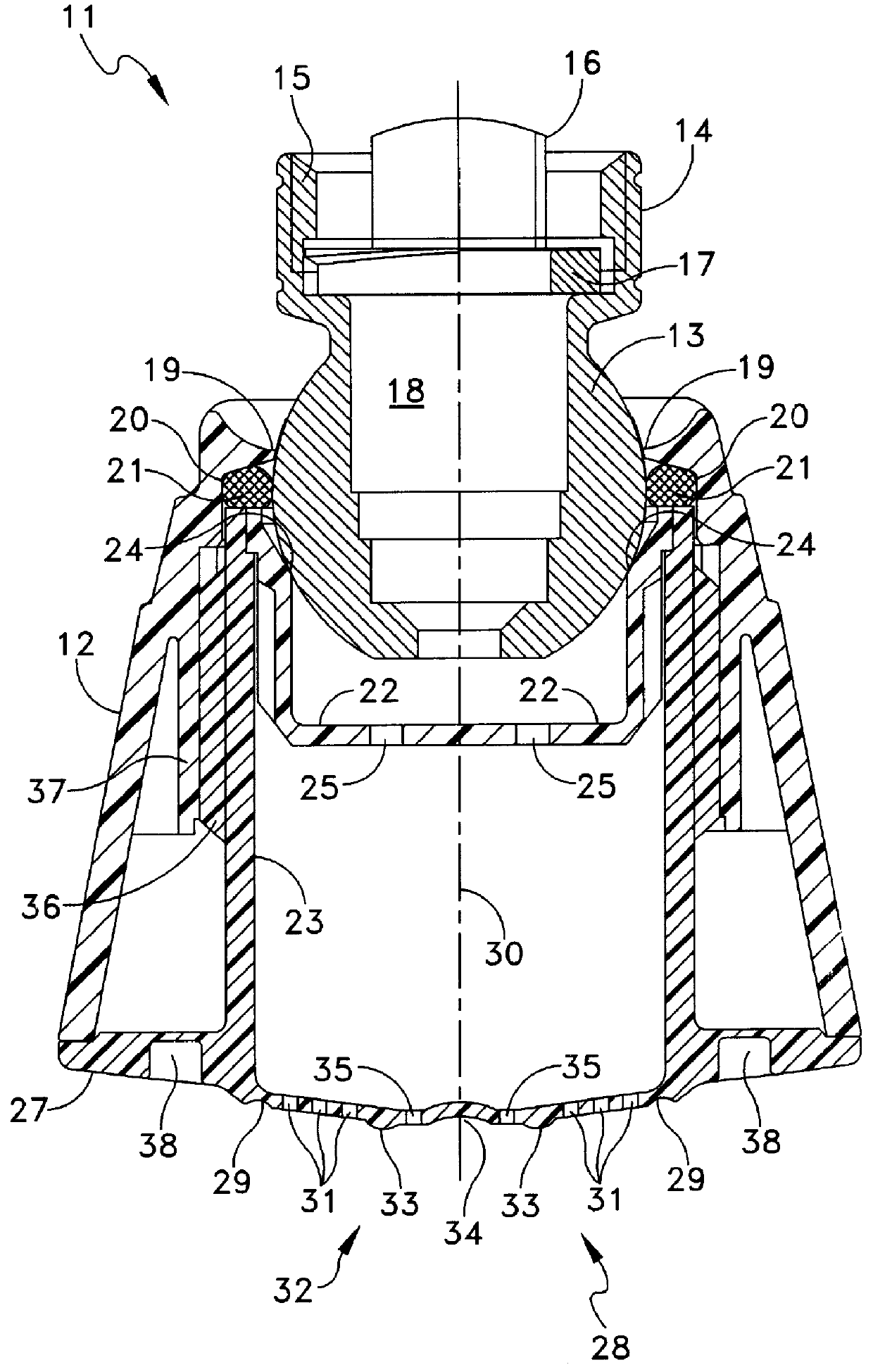 Shower device having a resiliently depressible jet disk for removing mineral deposits