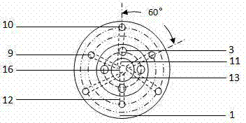 Six-channel aggregation-fusion type squeezing nozzle for fused deposition modeling type color three-dimensional printer