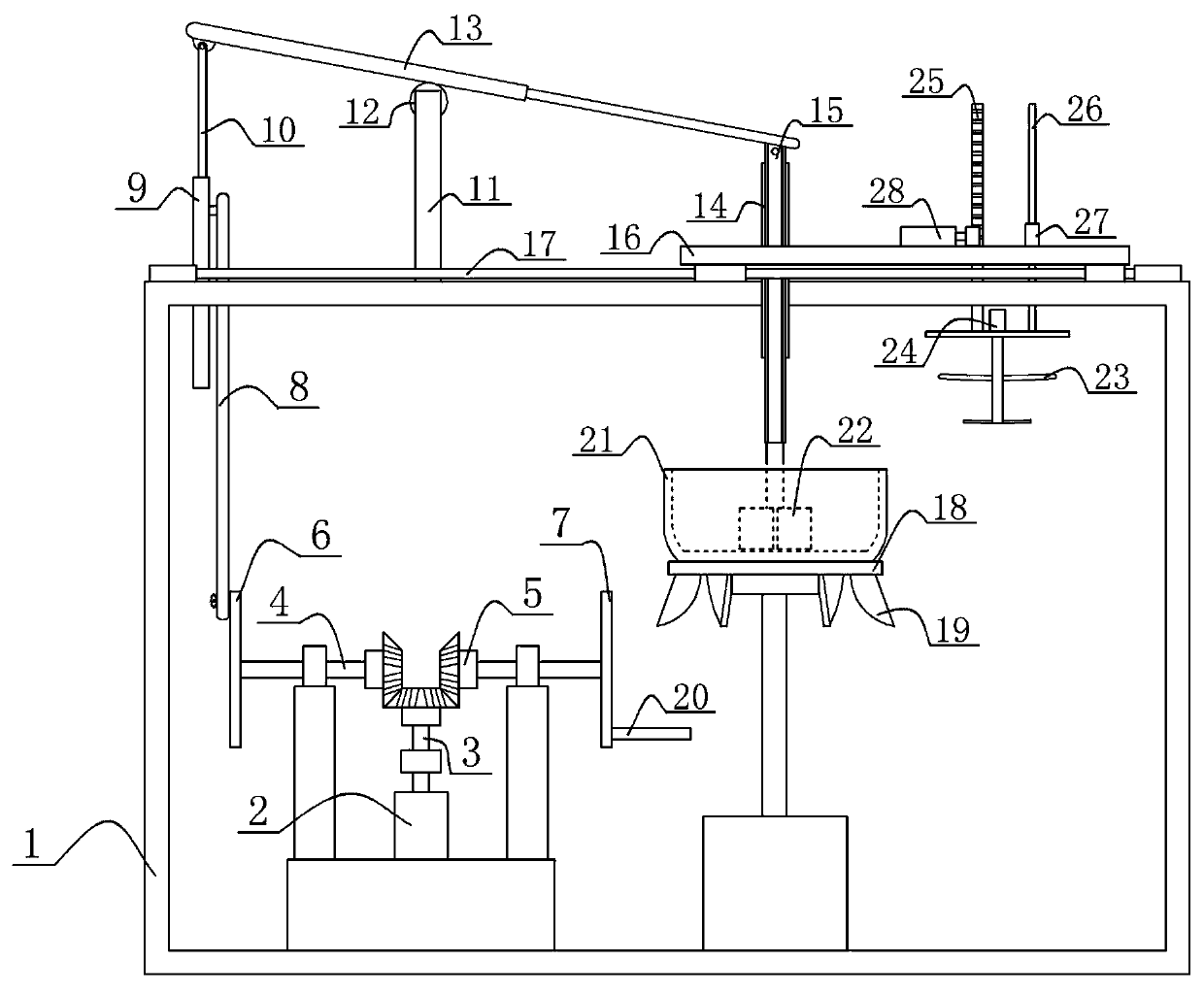 Vegetable cutting and filling stirring integrated machine