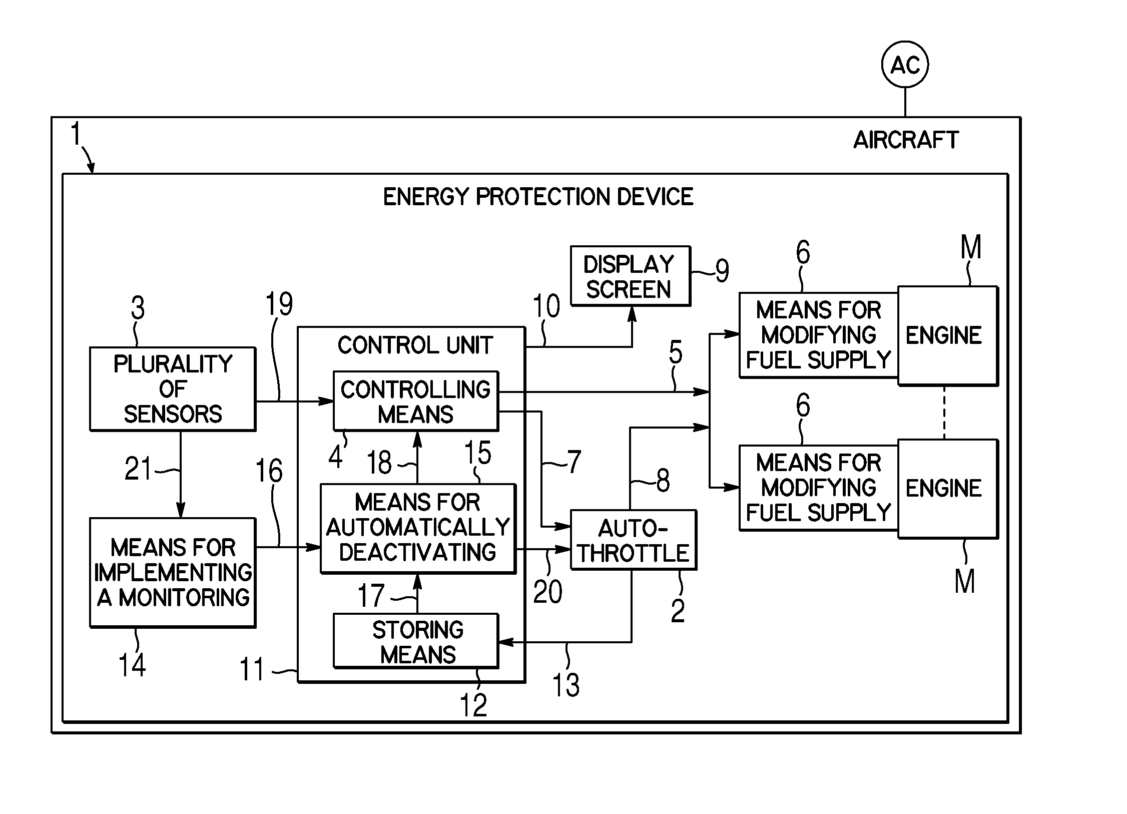 Energy protection device for an aircraft