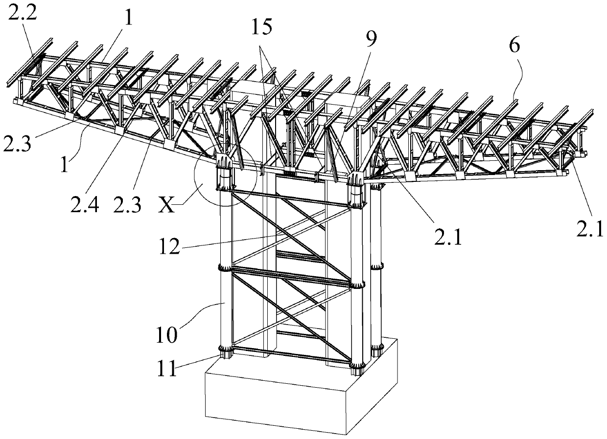 Large-span cantilever truss type capping beam bracket system and construction method thereof