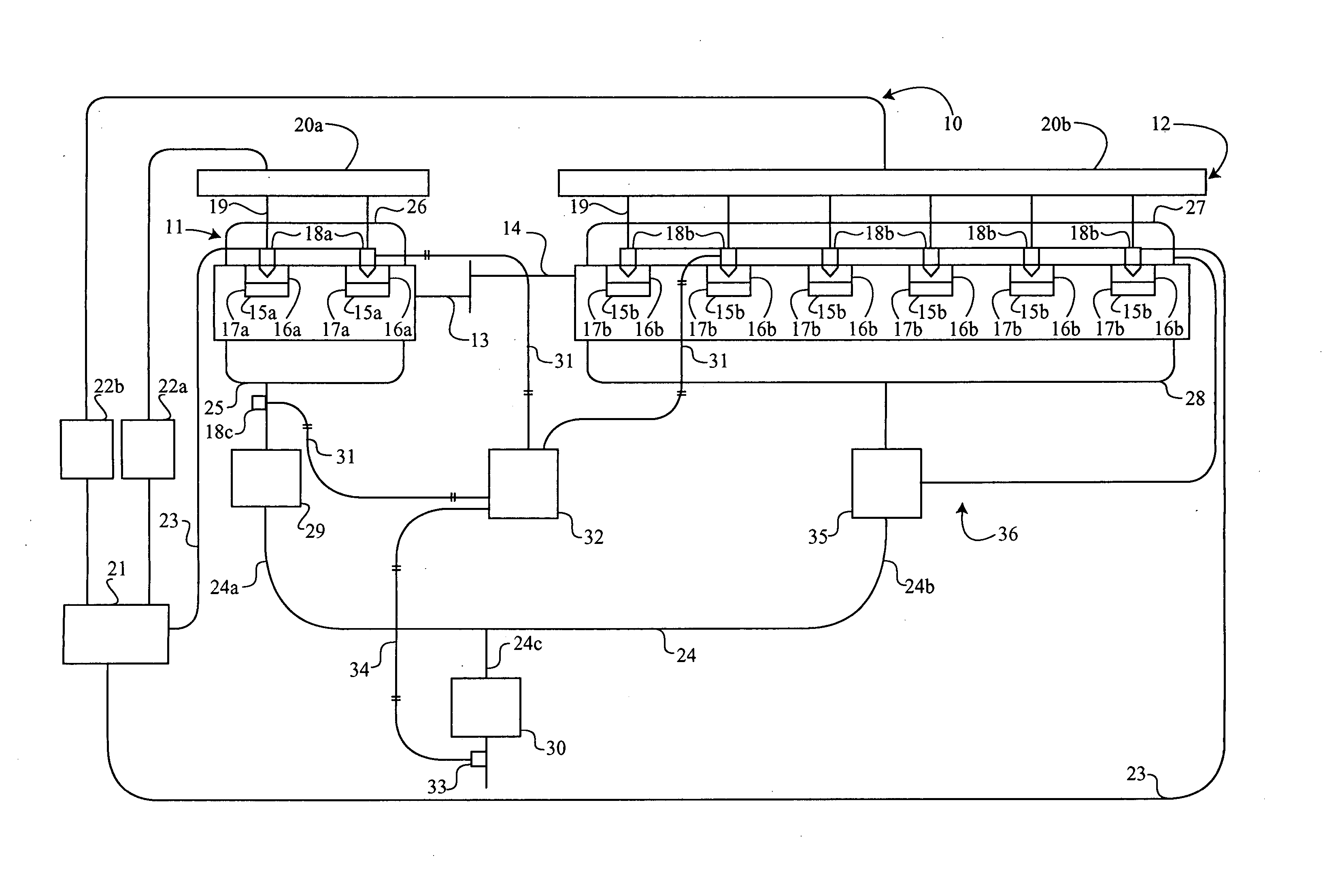 Engine system including multipe engines and method of operating same