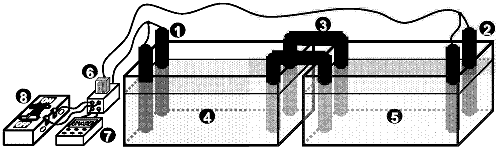 Electric restoration method and device utilizing salt bridge to improve soil organic pollutant removal