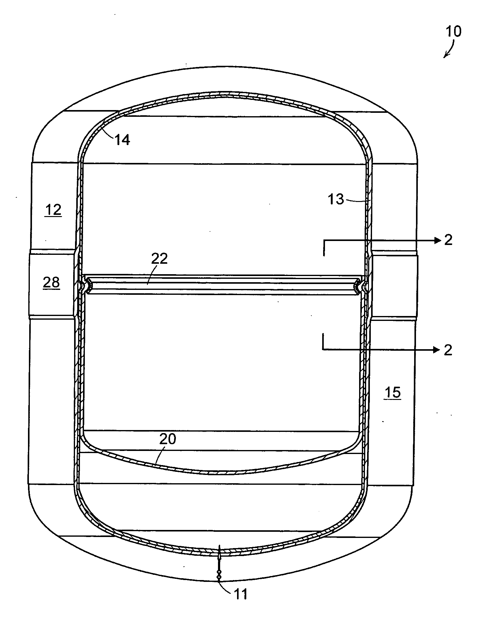 Non-metallic expansion tank with internal diaphragm and clamping device for same