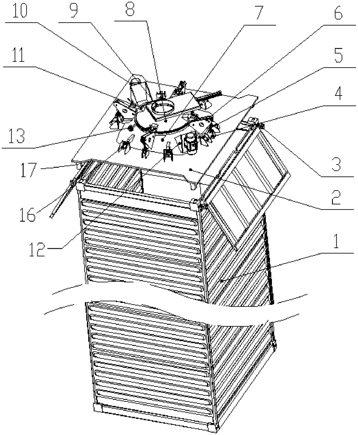 Vibration unloading device for bulk powder in container soft bag