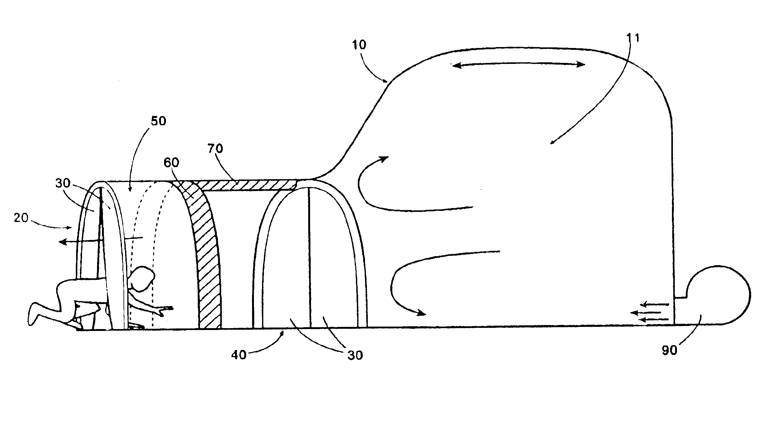 Double entrance for use in an inflatable enclosure