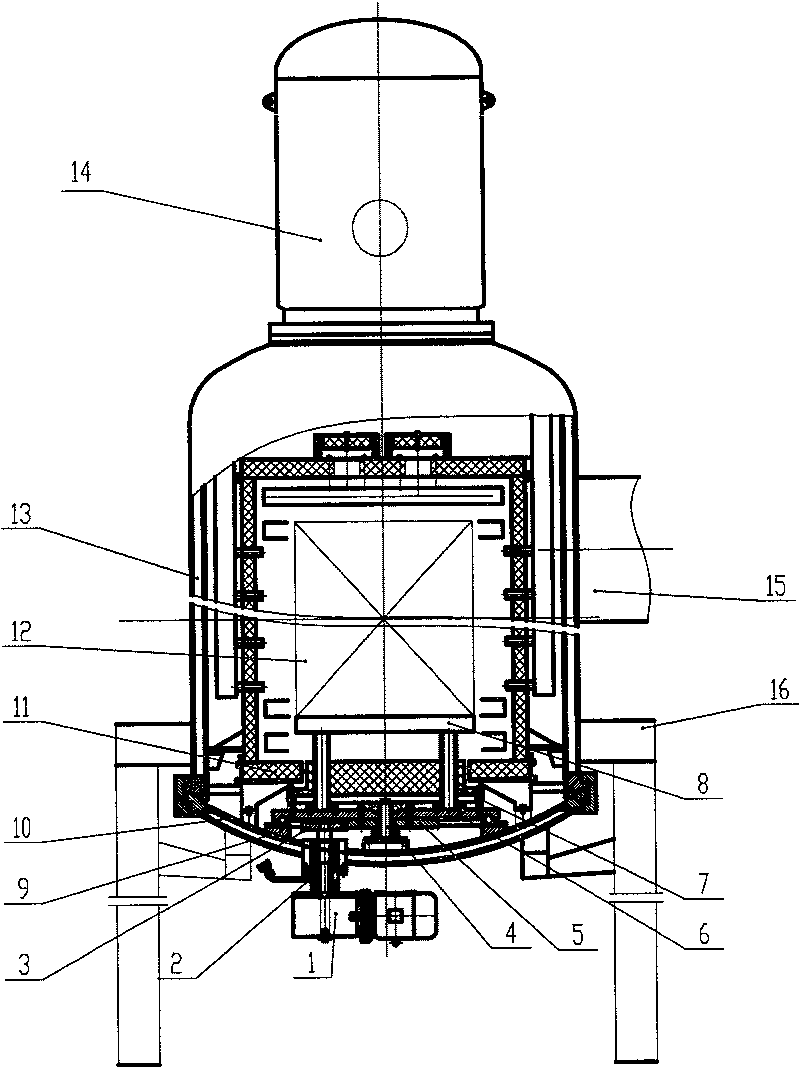 Vertical vacuum heavy pressure gas quenching furnace with rotatable material rest