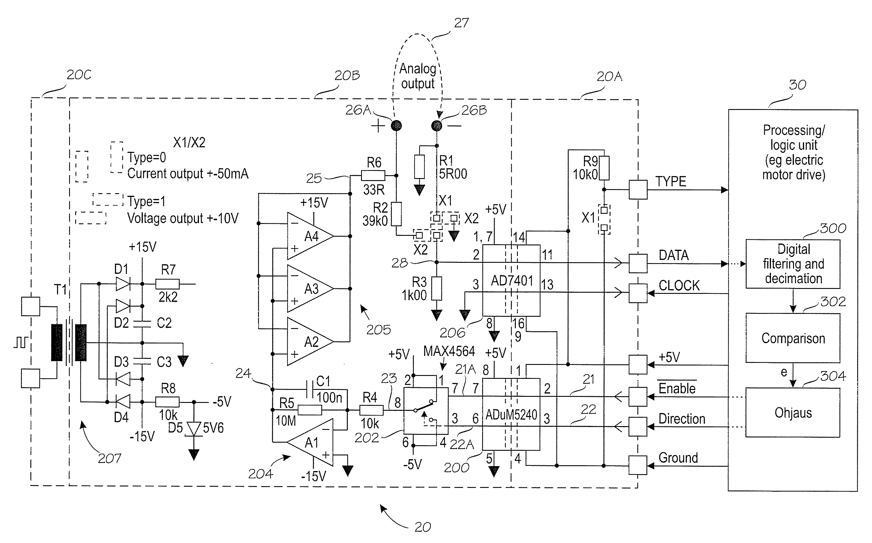 Device for generating analog current or voltage signal