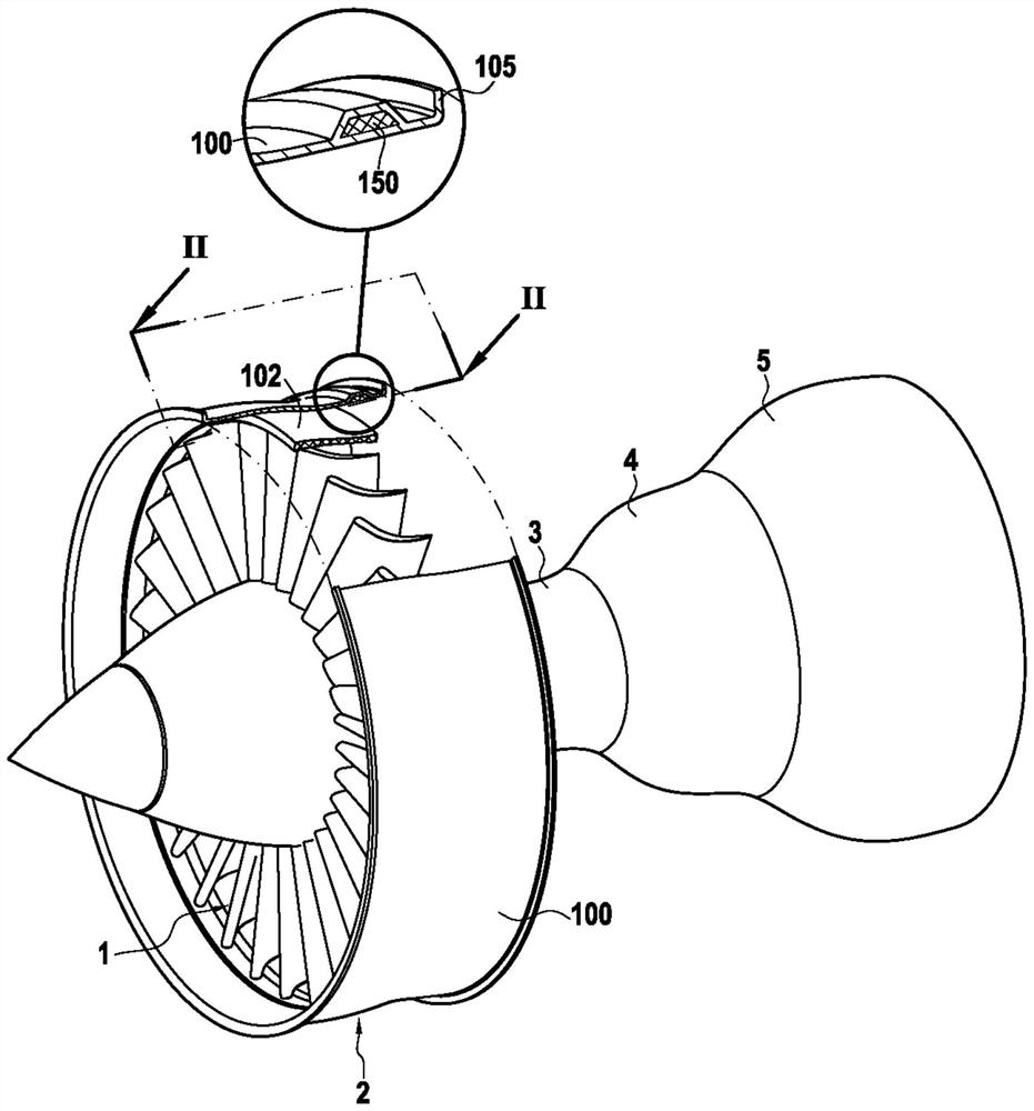 Composite-material casing having an integrated stiffener