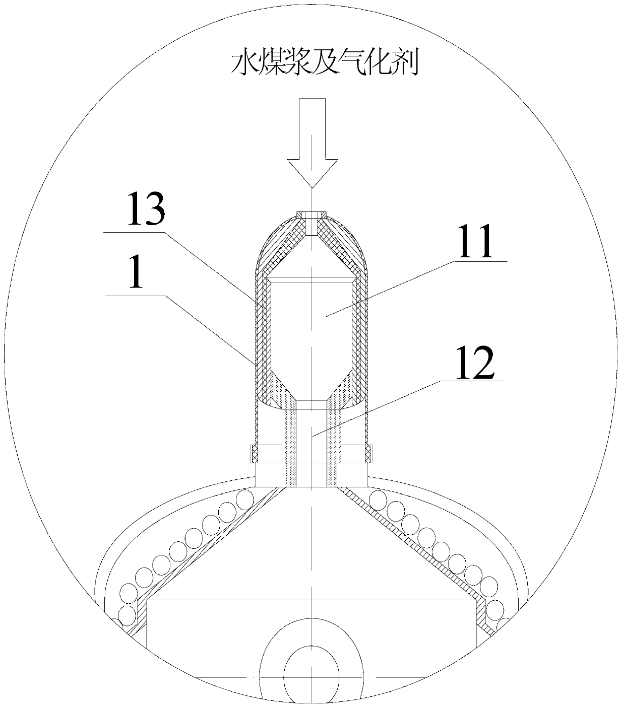 Water wall coal water slurry gasifier provided with ignition furnace head and gasification technologies thereof