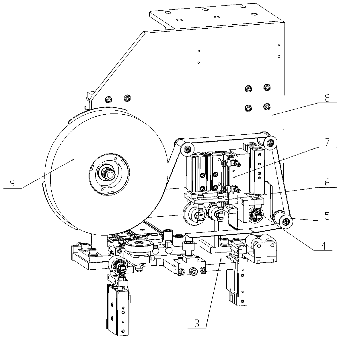 Automatic edge sealing device and technology capable of primarily positioning adhesive tape for solar cell double-glazed module