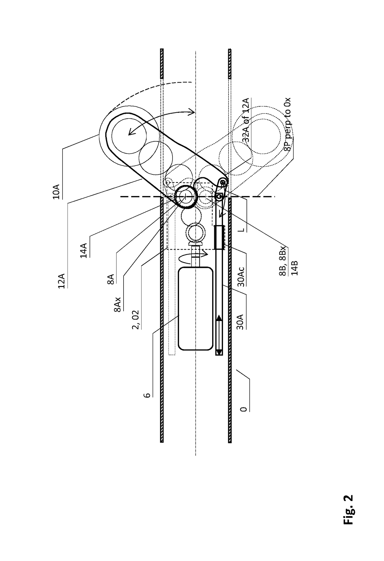 A well tractor drive section with pairs of drive arm bearings mutually oppositely displaced from the centre line