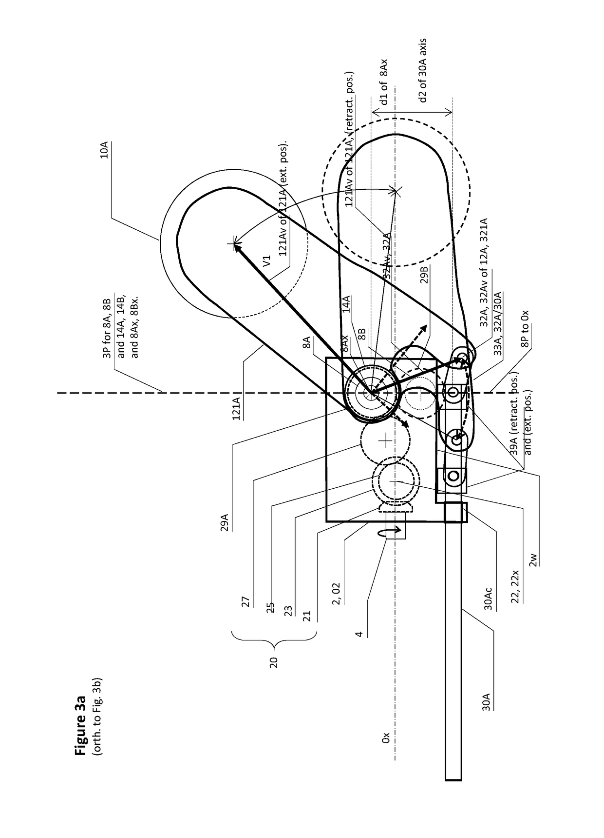 A well tractor drive section with pairs of drive arm bearings mutually oppositely displaced from the centre line