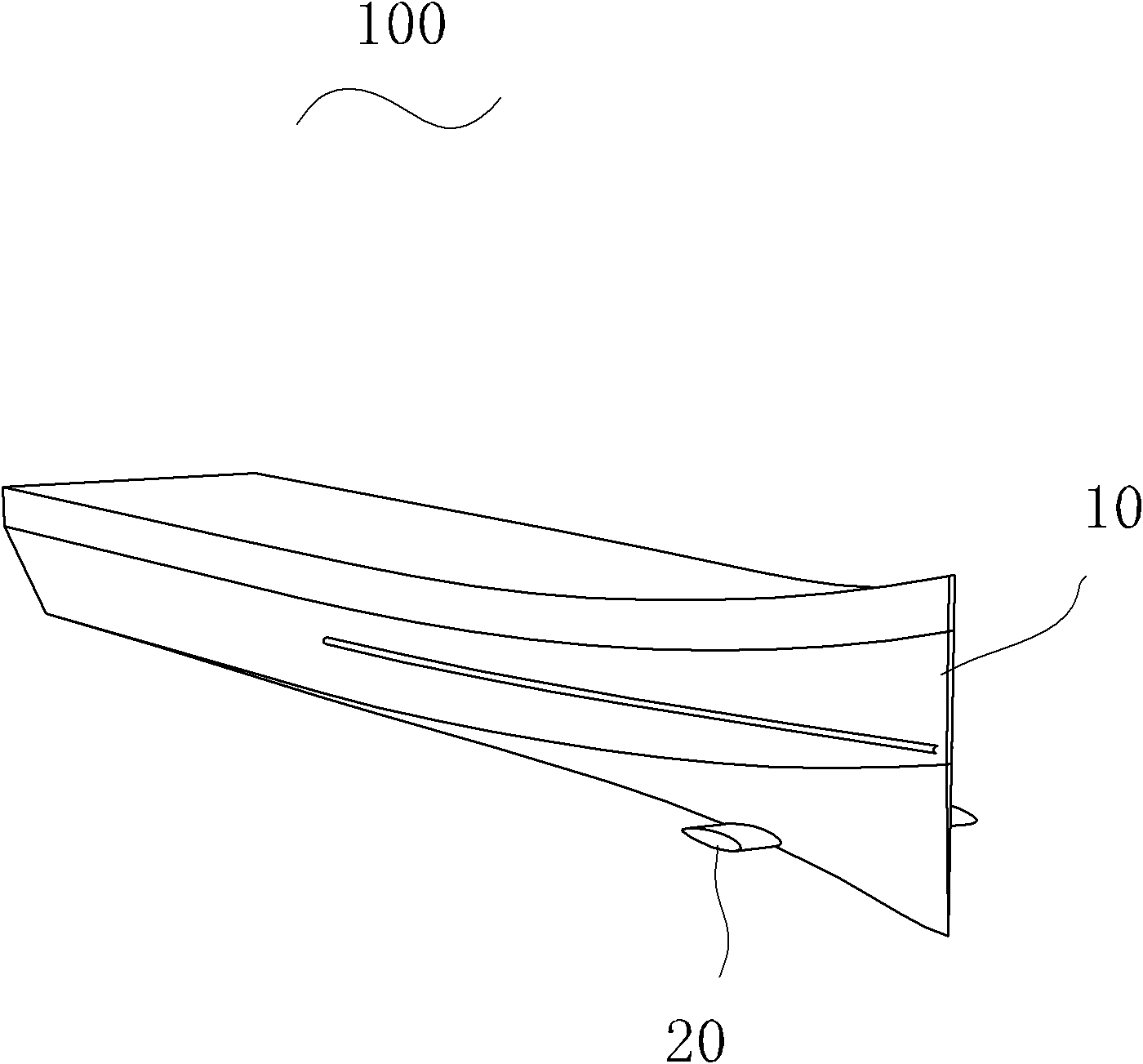 Dolabriform bow high-speed boat model adhered with wave-elimination-damping wings