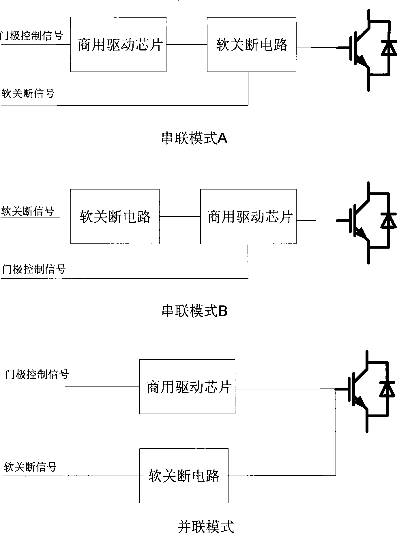 Soft breaking circuit suitable for large power IGBT commercial driver chip