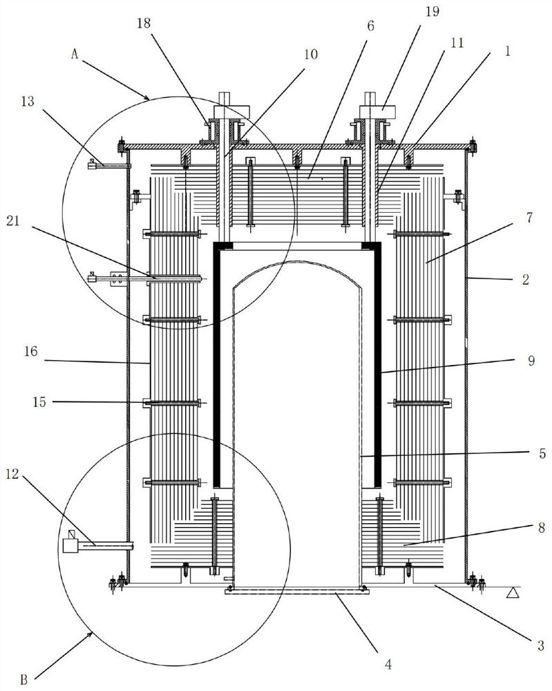 Vacuum sealing reflecting screen hearth structure of vertical high-temperature furnace