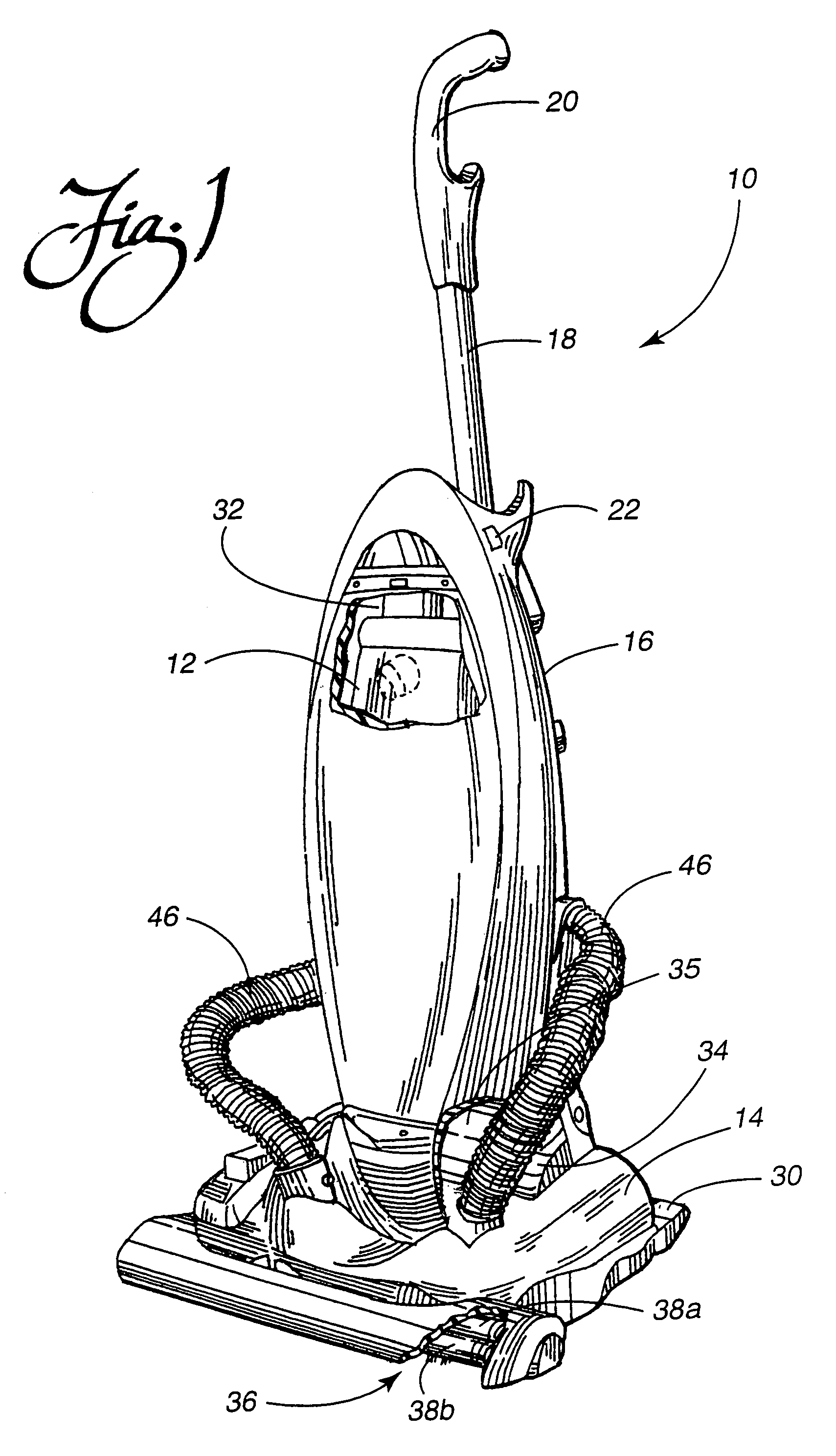 Upright vacuum cleaner with spring loaded nozzle