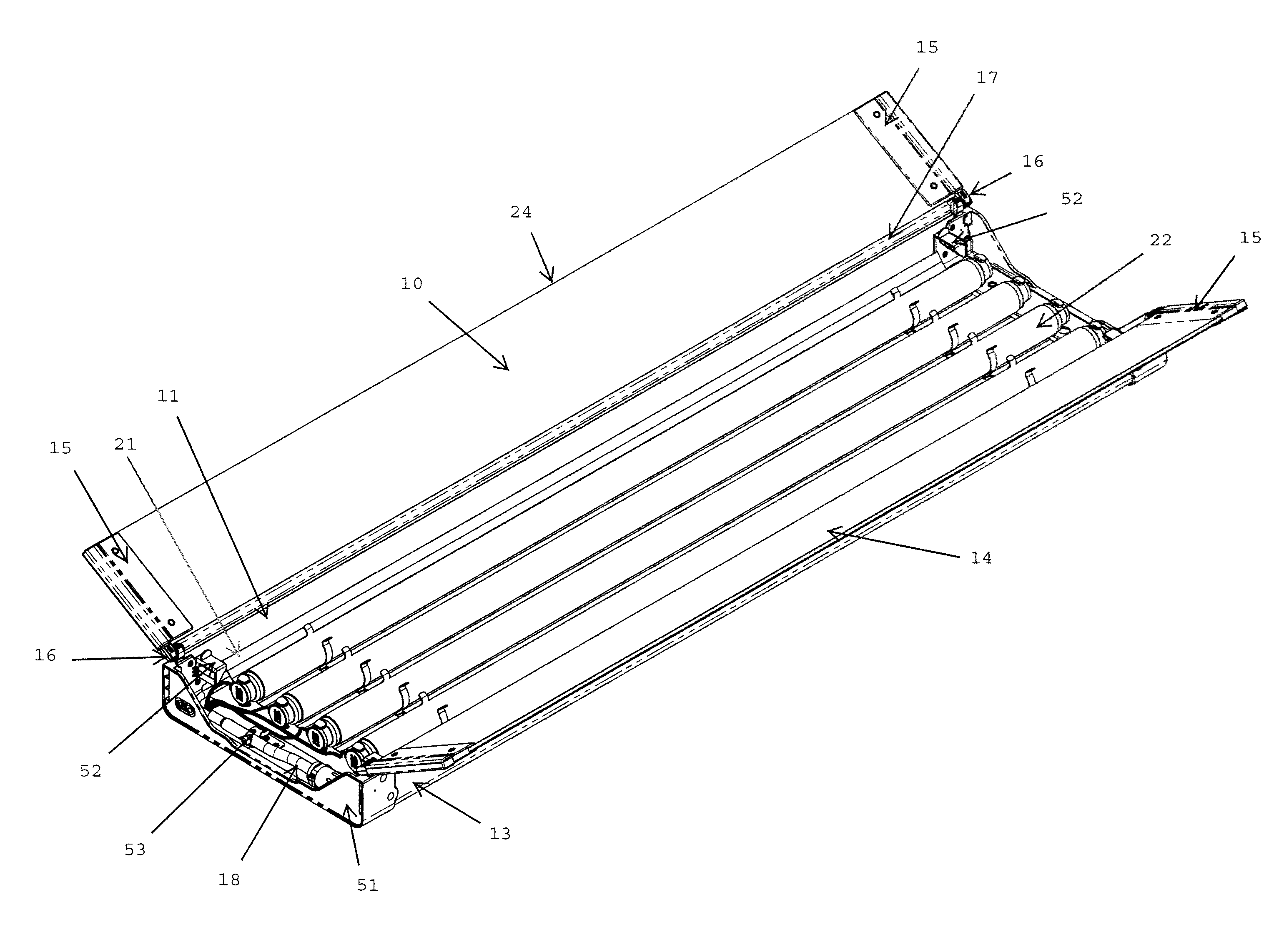 Portable fluorescent lighting system with long-life hinge mechanism