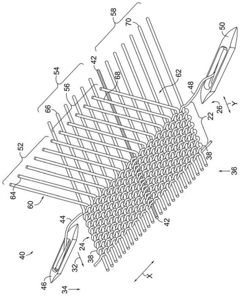 Multi-shuttle divisional knitting device, method and material