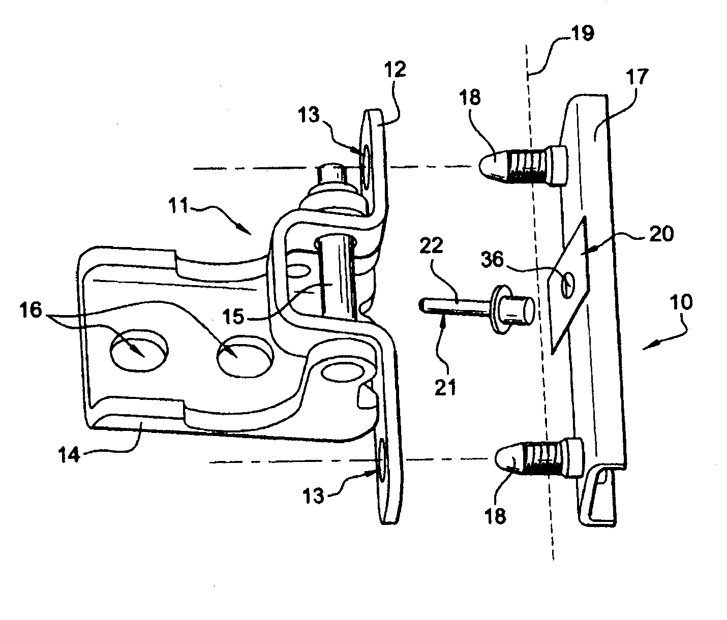 Device and method for attaching an opening leaf to the body of a motor vehicle