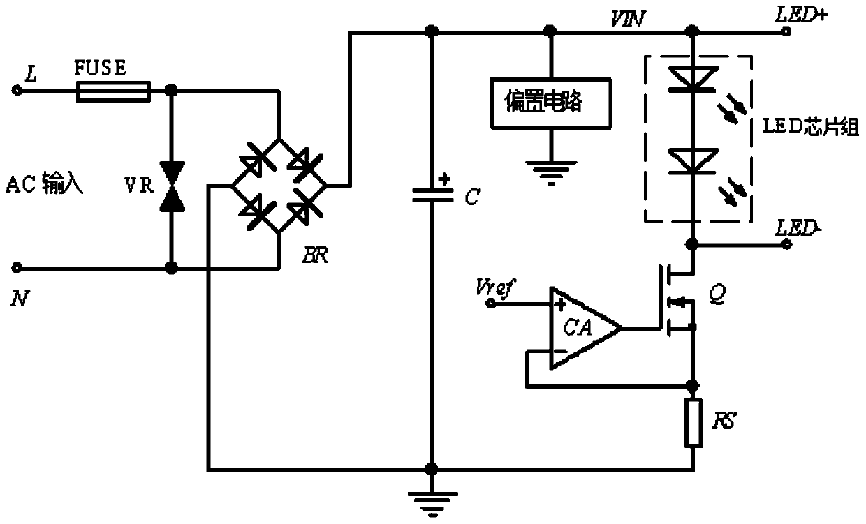 A linear drive circuit for led lighting fixtures