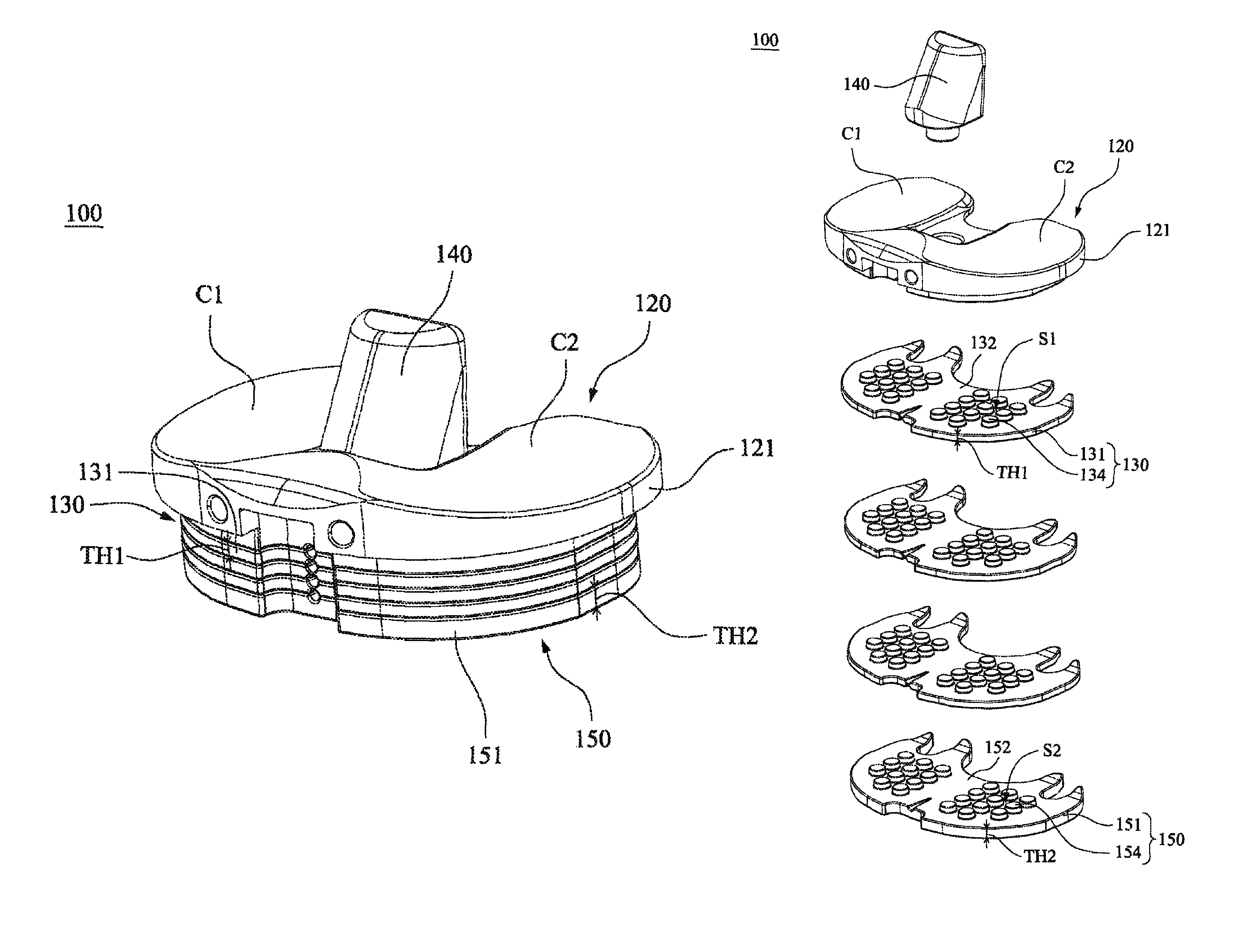 Stack-up assembly for tibial insert trial