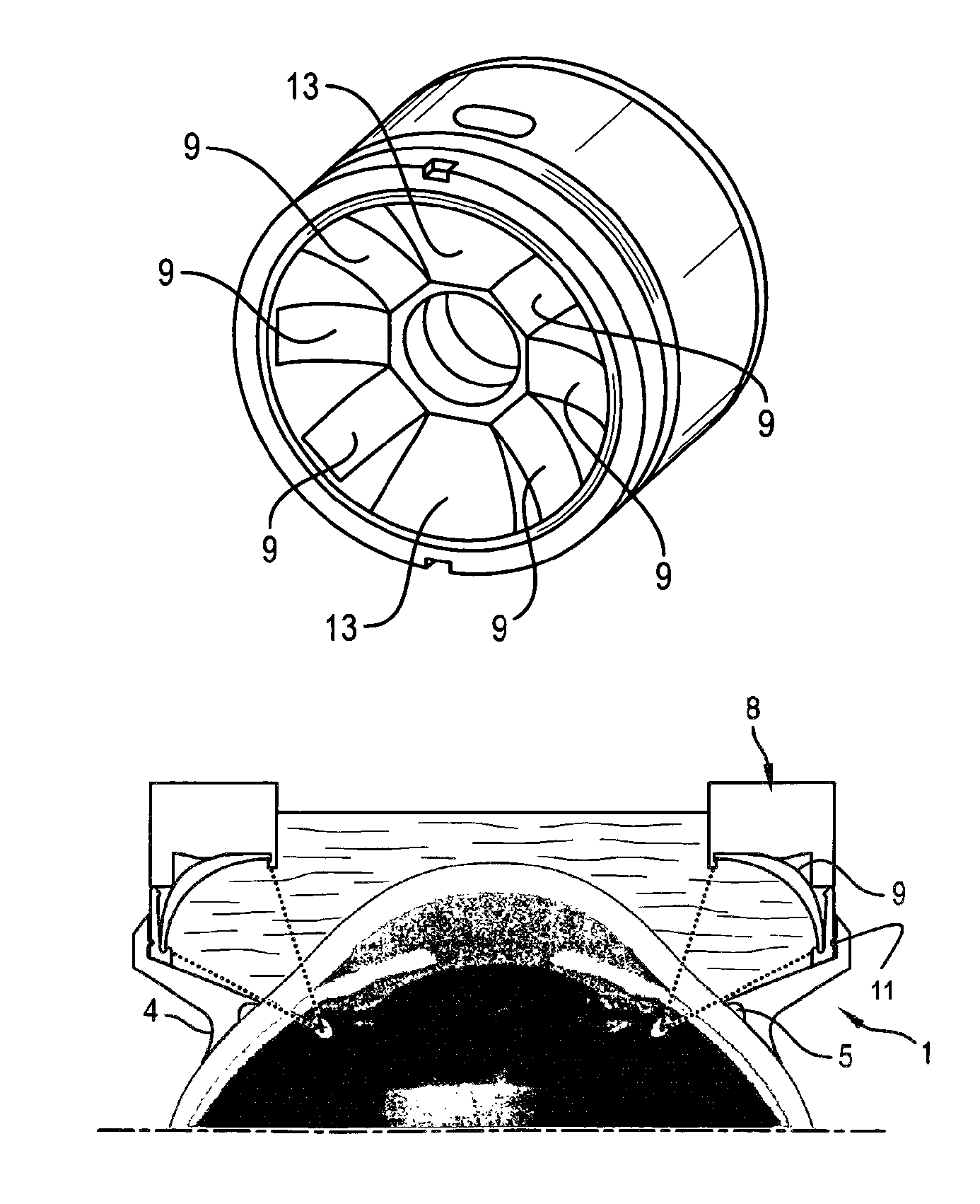 High intensity focused ultrasound device with a concave segment shaped transducer for eye treatment