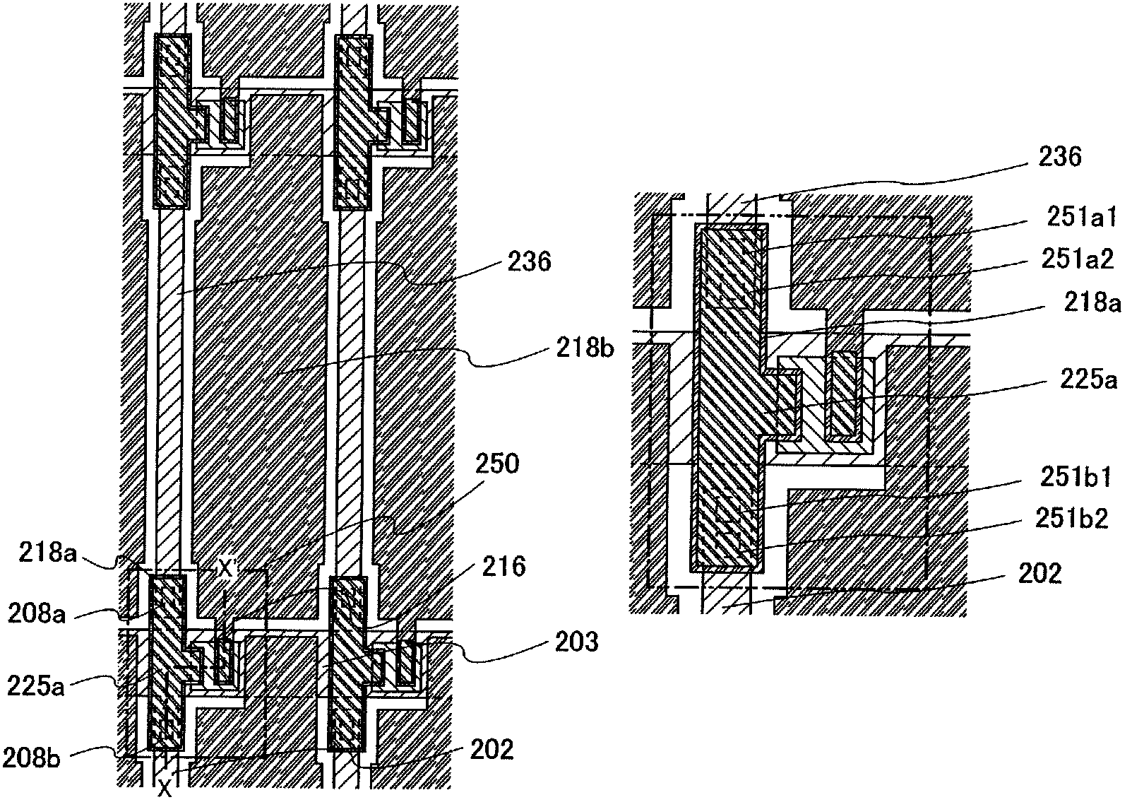 Method for manufacturing display device comprising separated and electrically connected source wiring layers