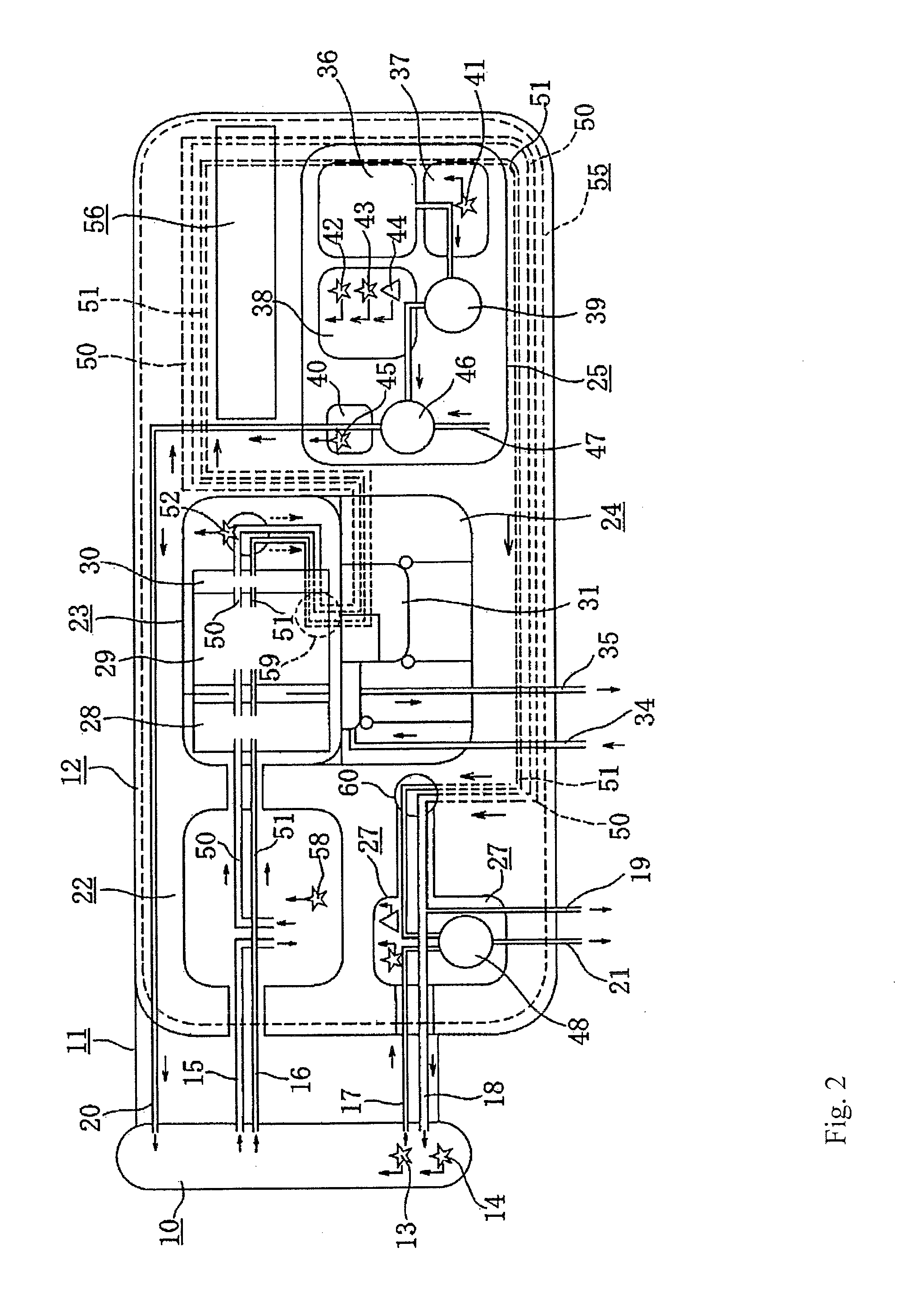 Processing equipment of excretory substances and the method