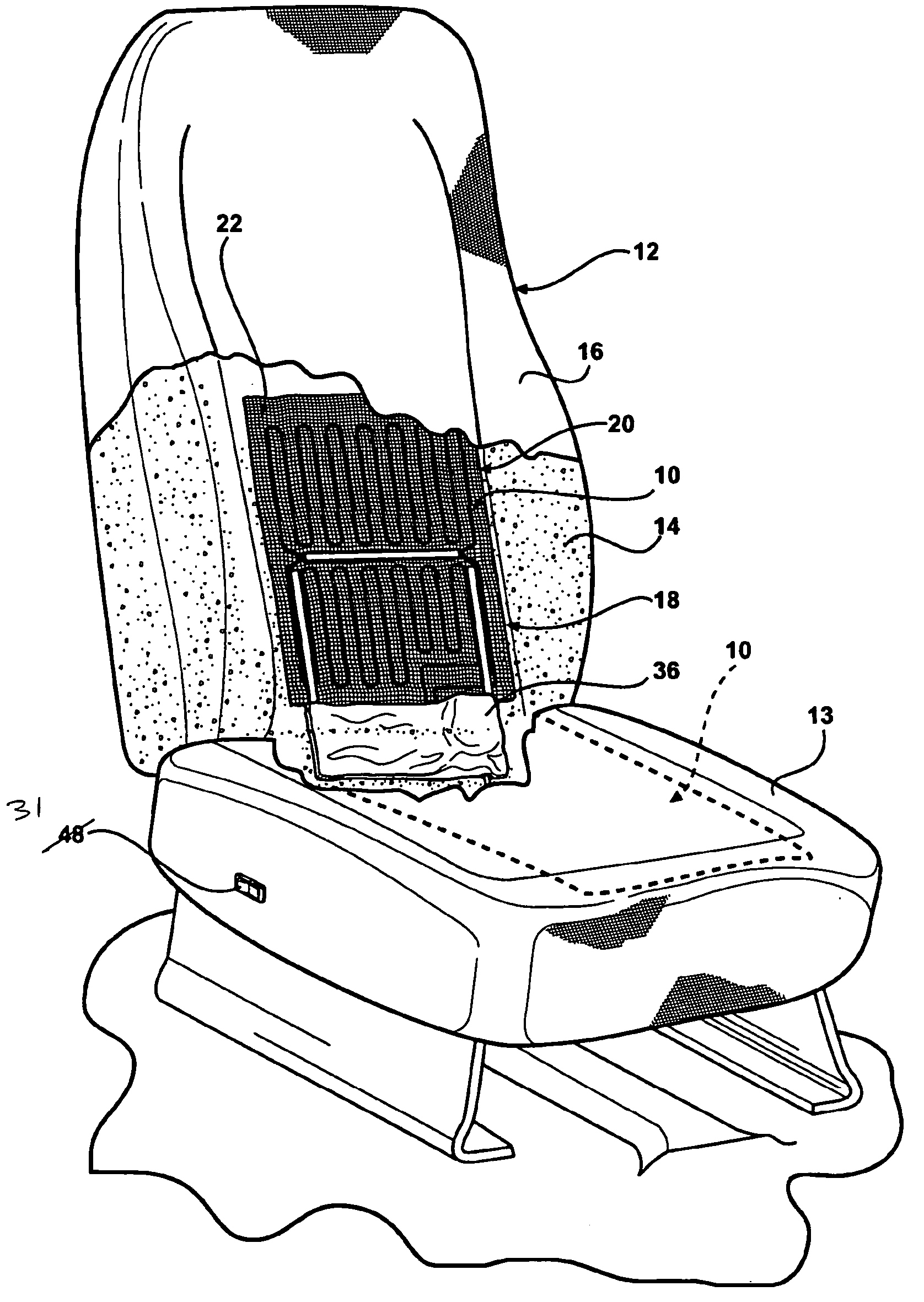 Arrangement and method for providing an air flow within an upholstered seat