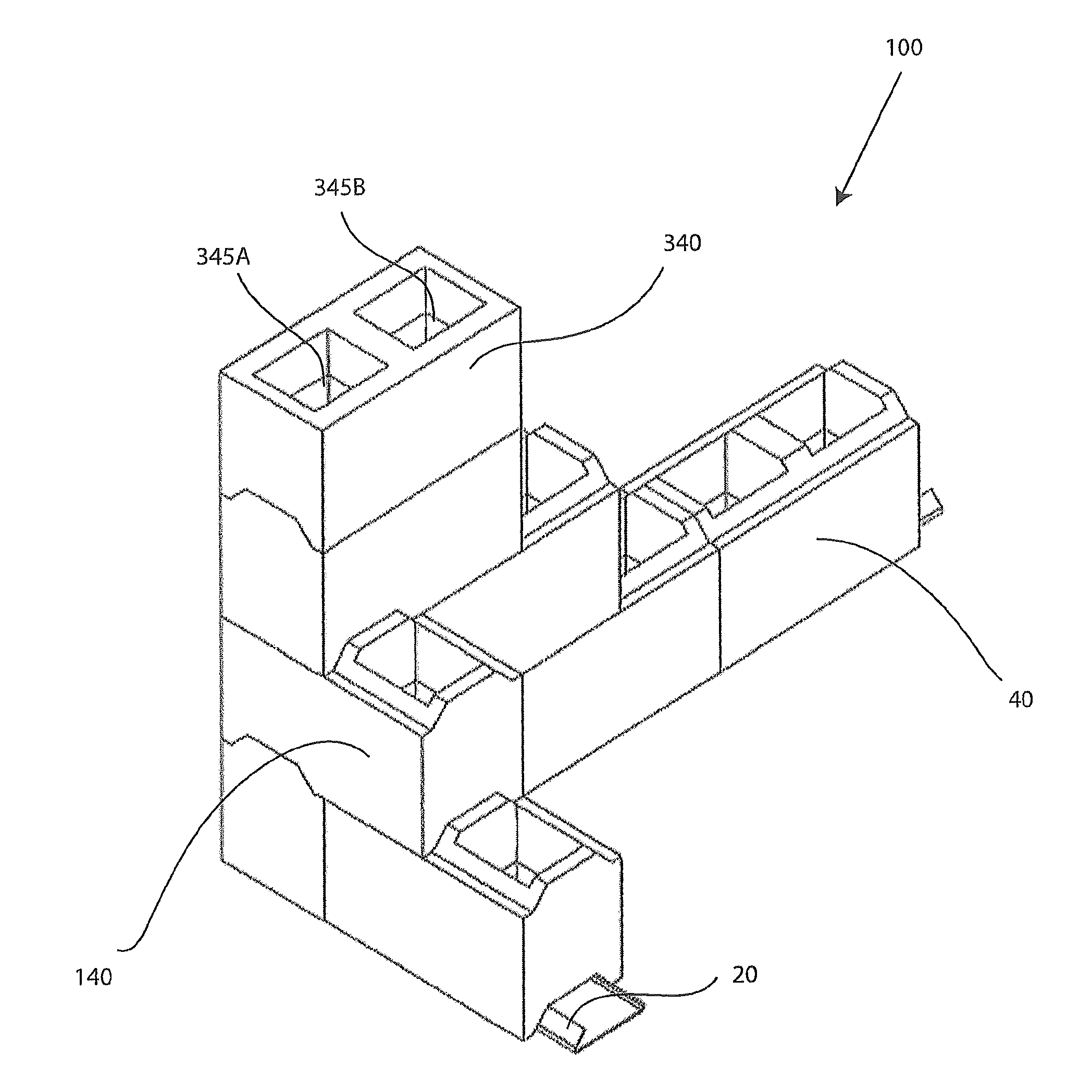 Stacking masonry block system with transition block and utility groove running therethrough