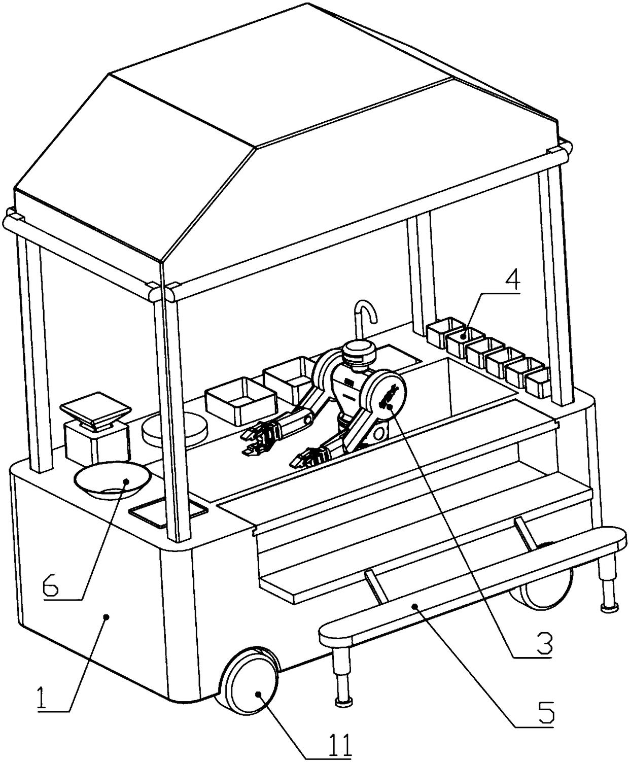 Intelligent unmanned mobile automatic-cooking robot, sharing system and business mode