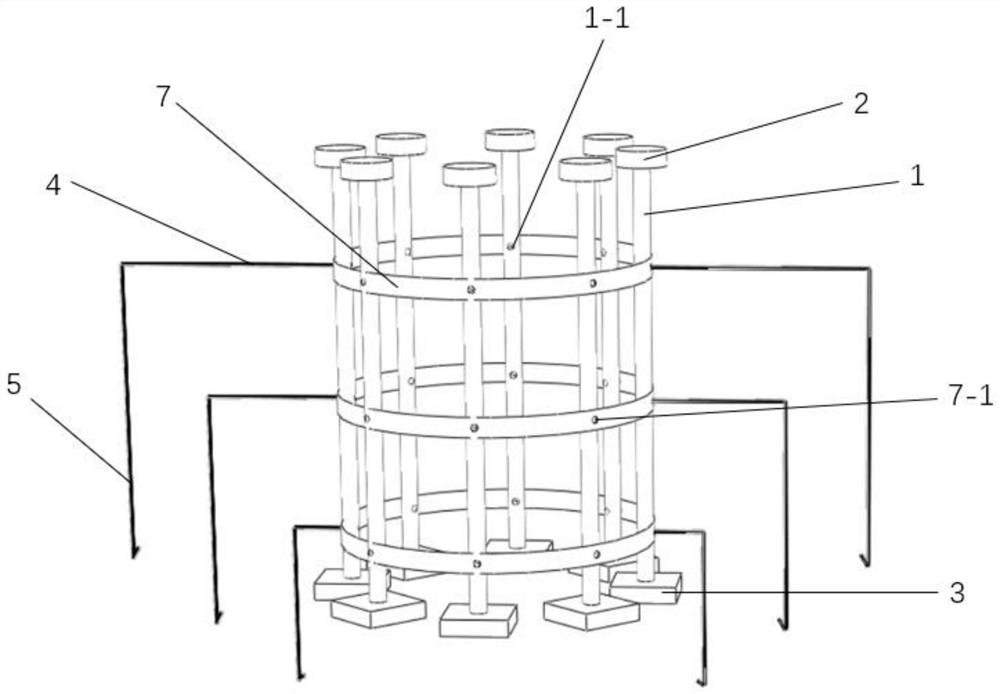 Anchor bolt group device for improving anti-cracking performance of power transmission tower pile foundation and manufacturing method