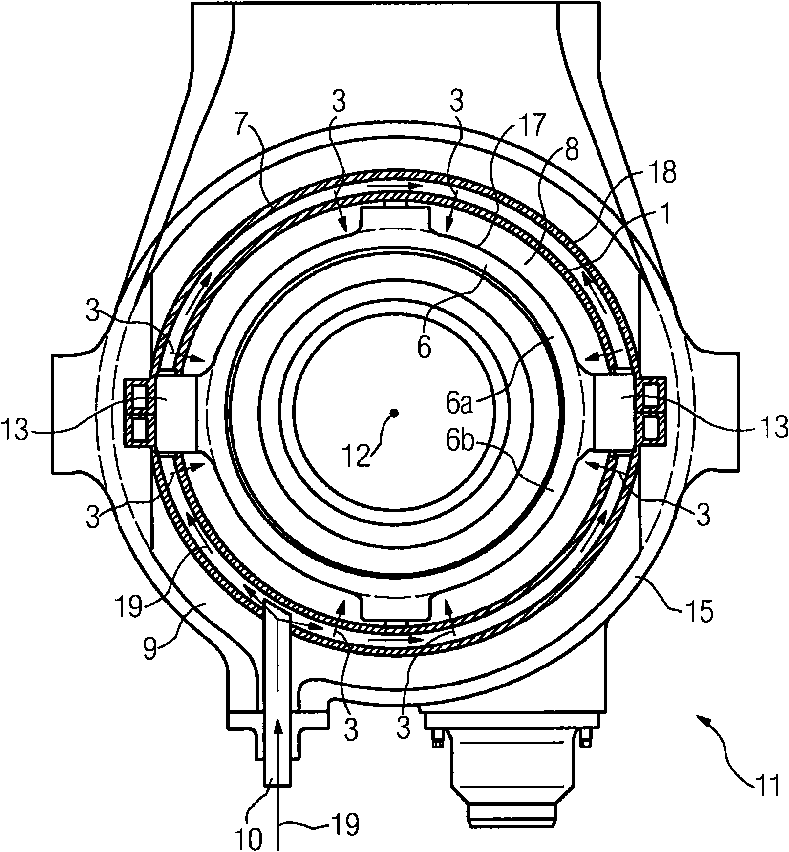 Steam turbine having a cooling apparatus