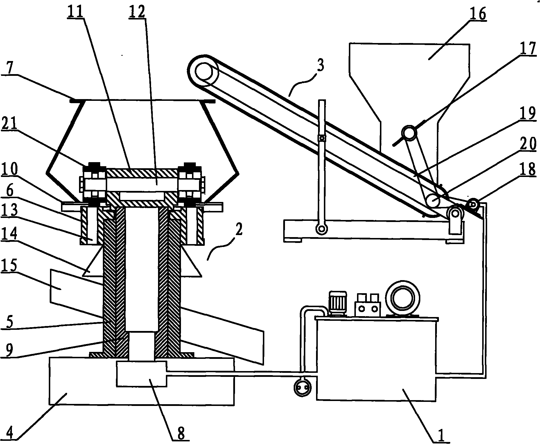 Hydraulic forming machine set for moulding and solidifying biomass