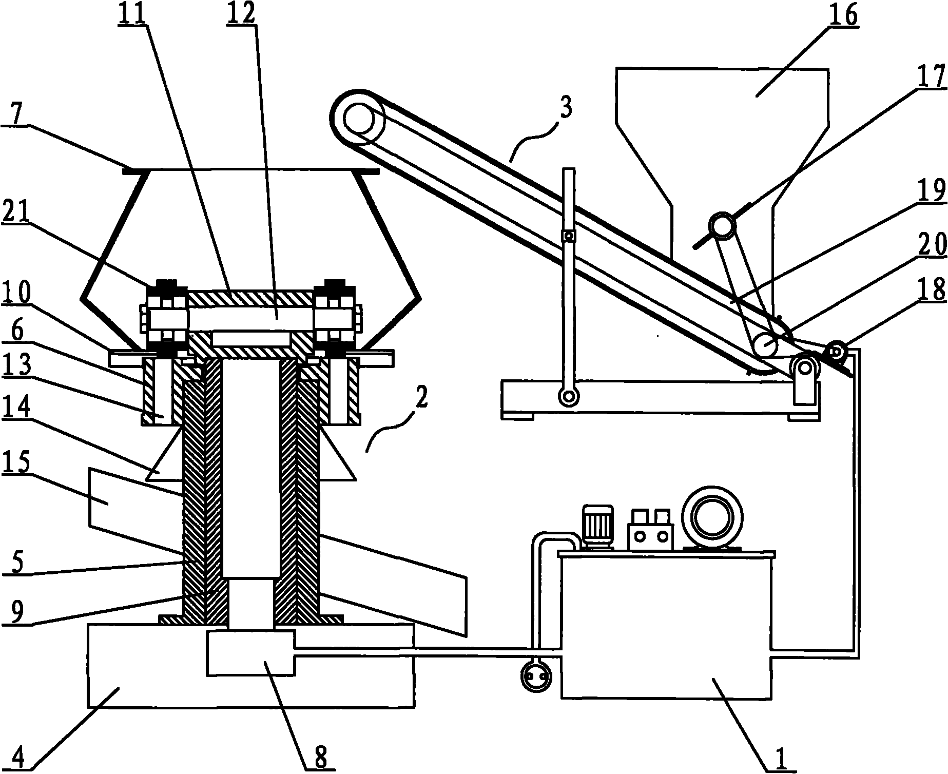 Hydraulic forming machine set for moulding and solidifying biomass