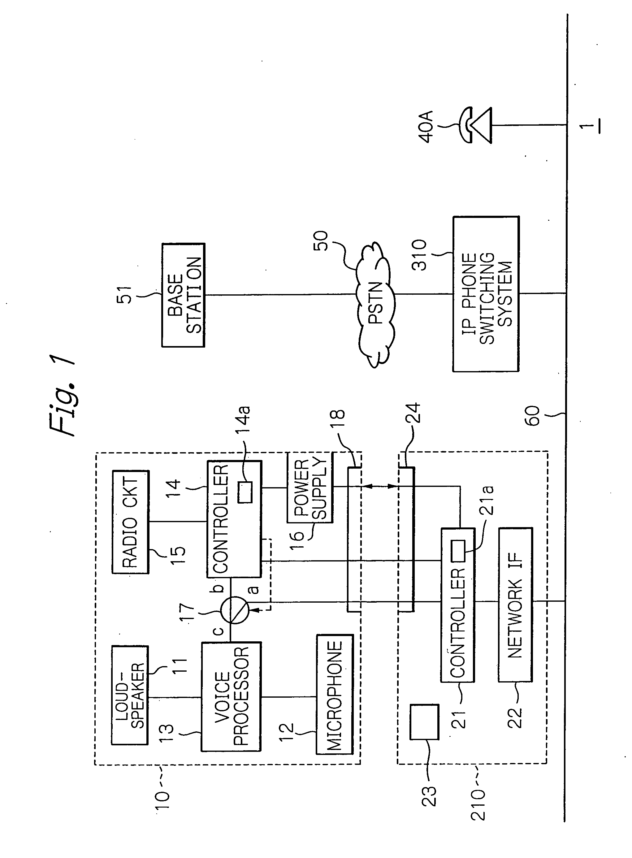 Switching system connecting a radio communication terminal via a LAN line to a public switched network or a leased line