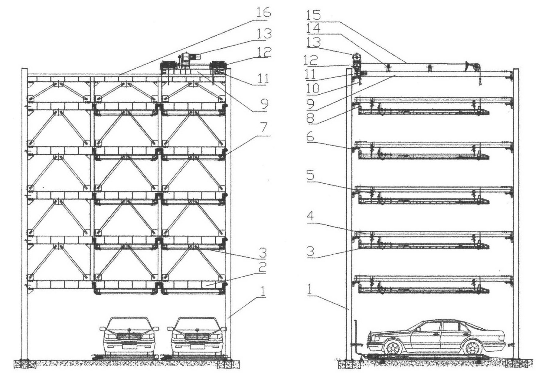 Single-lifting and multiple-transverse-movement mechanical three-dimensional parking equipment