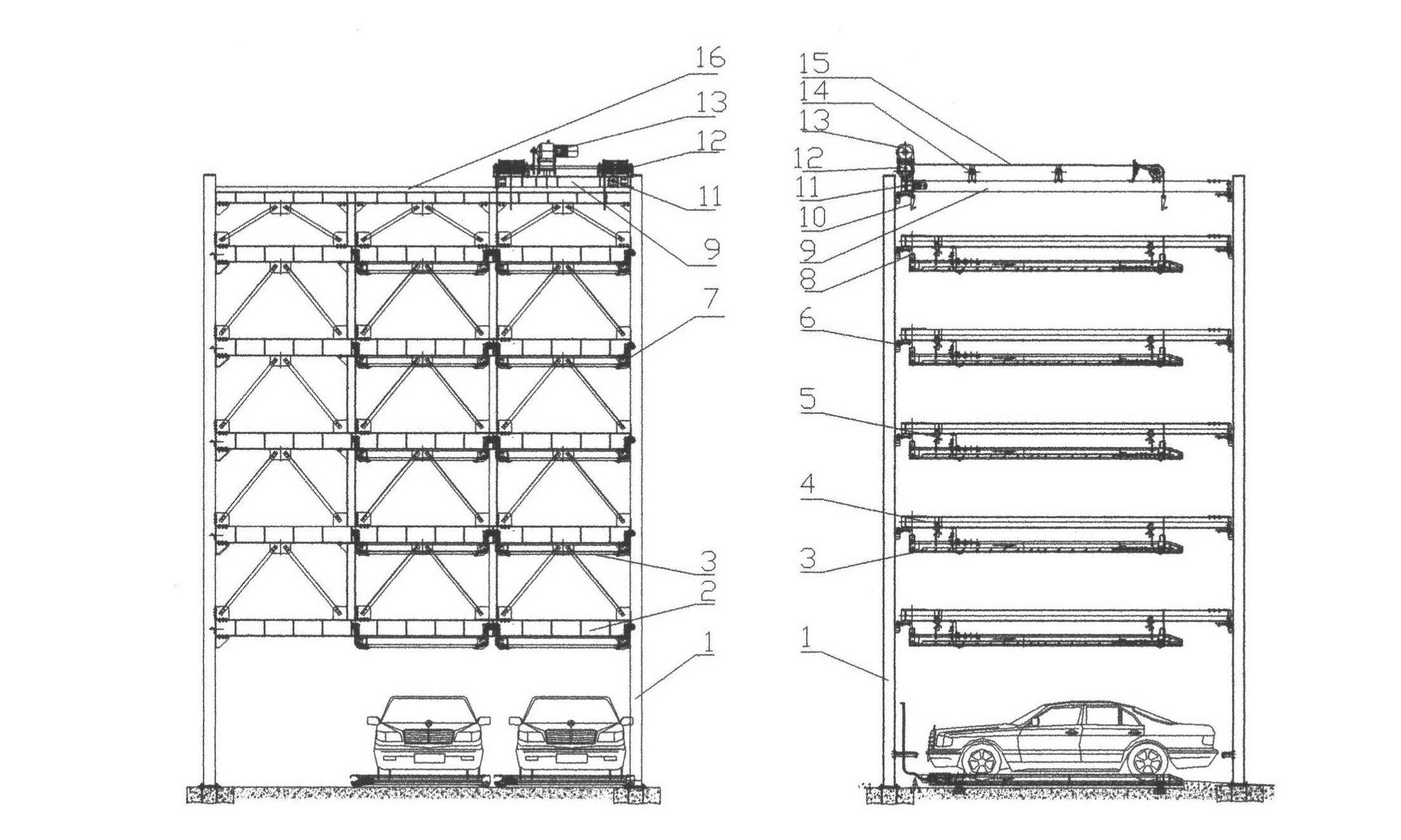 Single-lifting and multiple-transverse-movement mechanical three-dimensional parking equipment