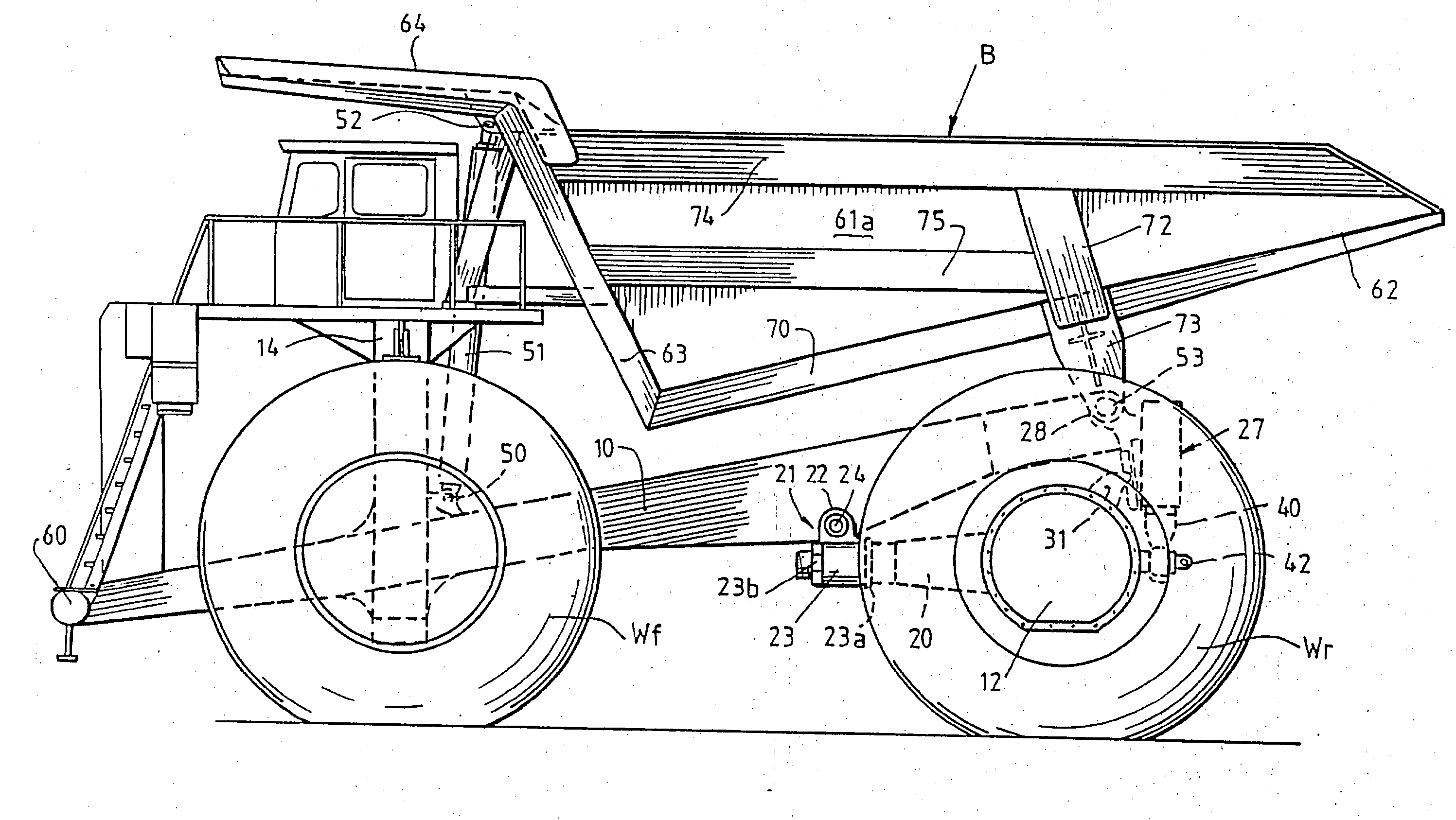 Suspension system and body for large dump trucks