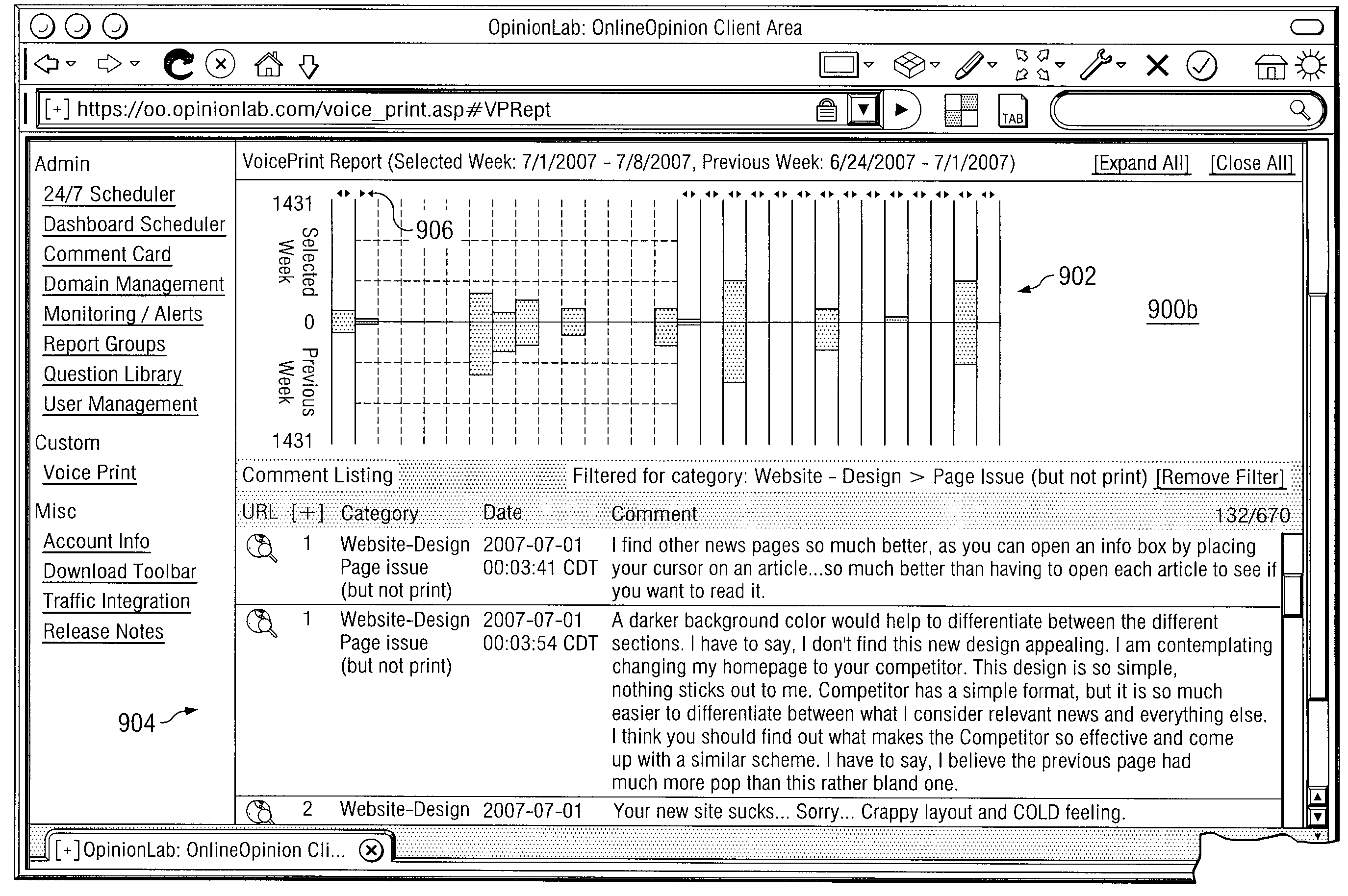 Computer-implemented system and method for measuring and reporting business intelligence based on comments collected from web page users using software associated with accessed web pages