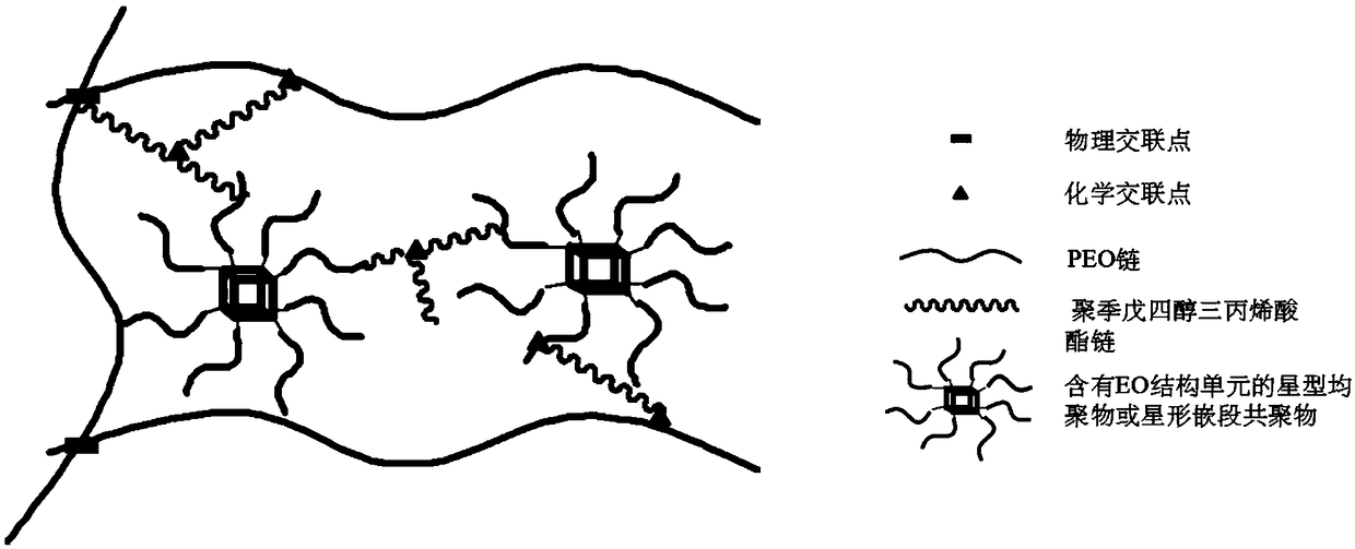 A controllable light-curable PEG solid-state topology polymer electrolyte and preparation method thereof