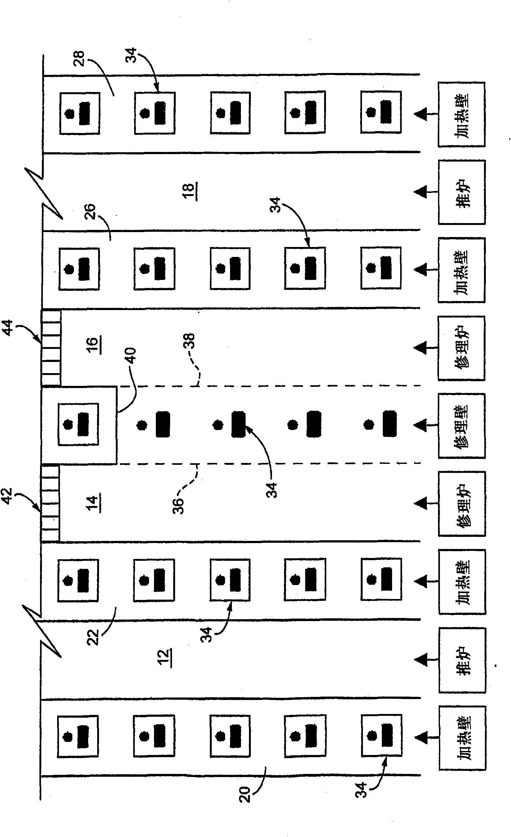 Repair of heating walls in a refractory furnace