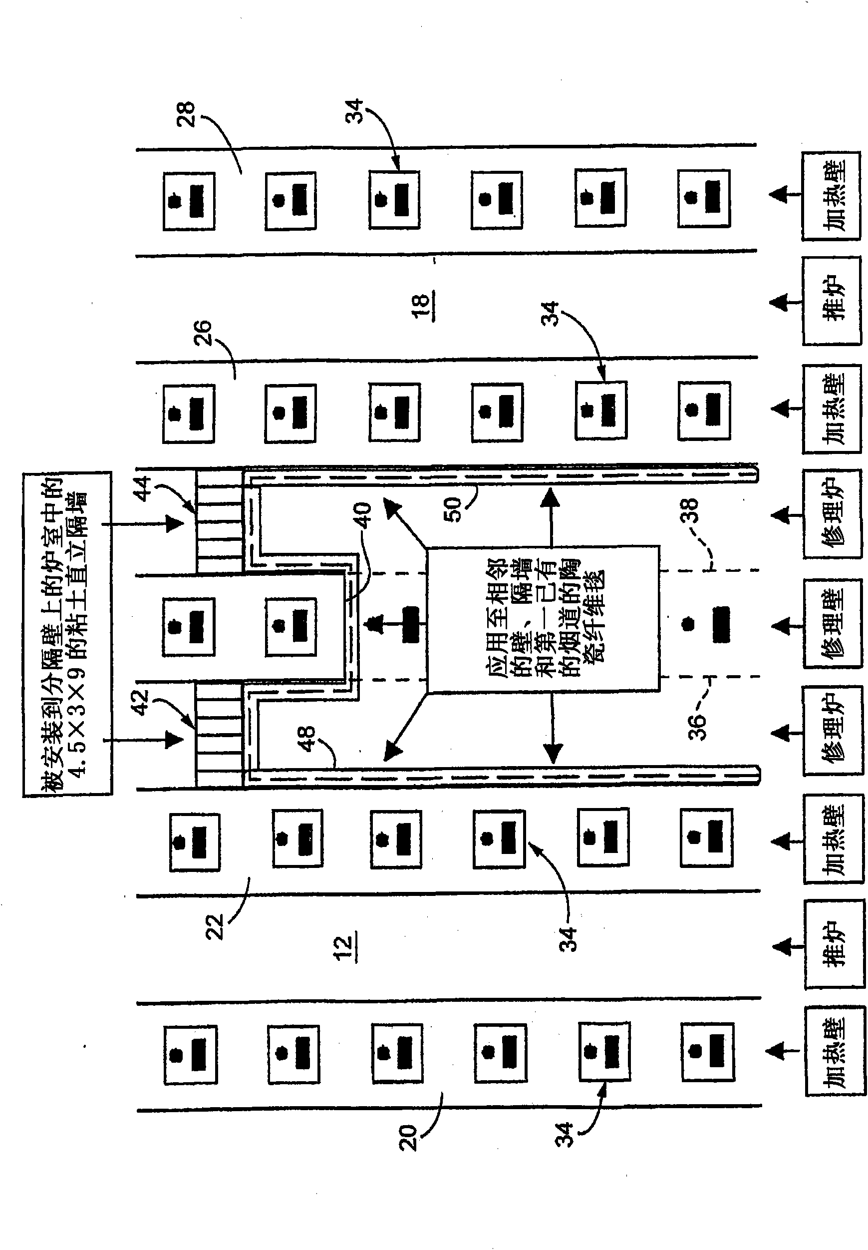 Repair of heating walls in a refractory furnace