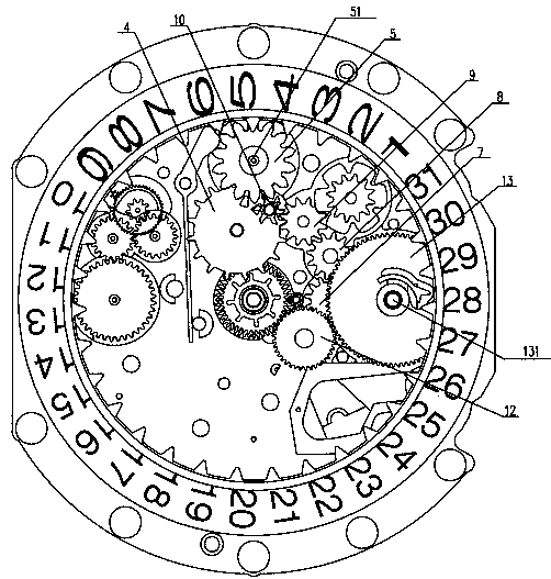 Watch movement with week indication