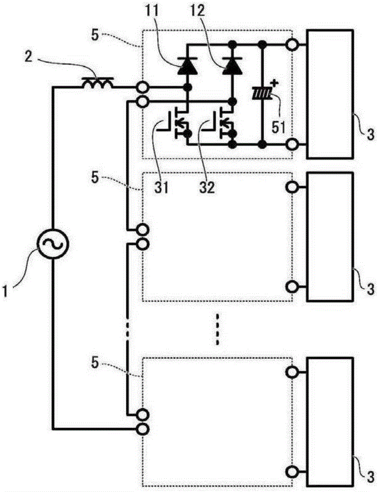 Power factor improving converter and power supply device including power factor improving converter