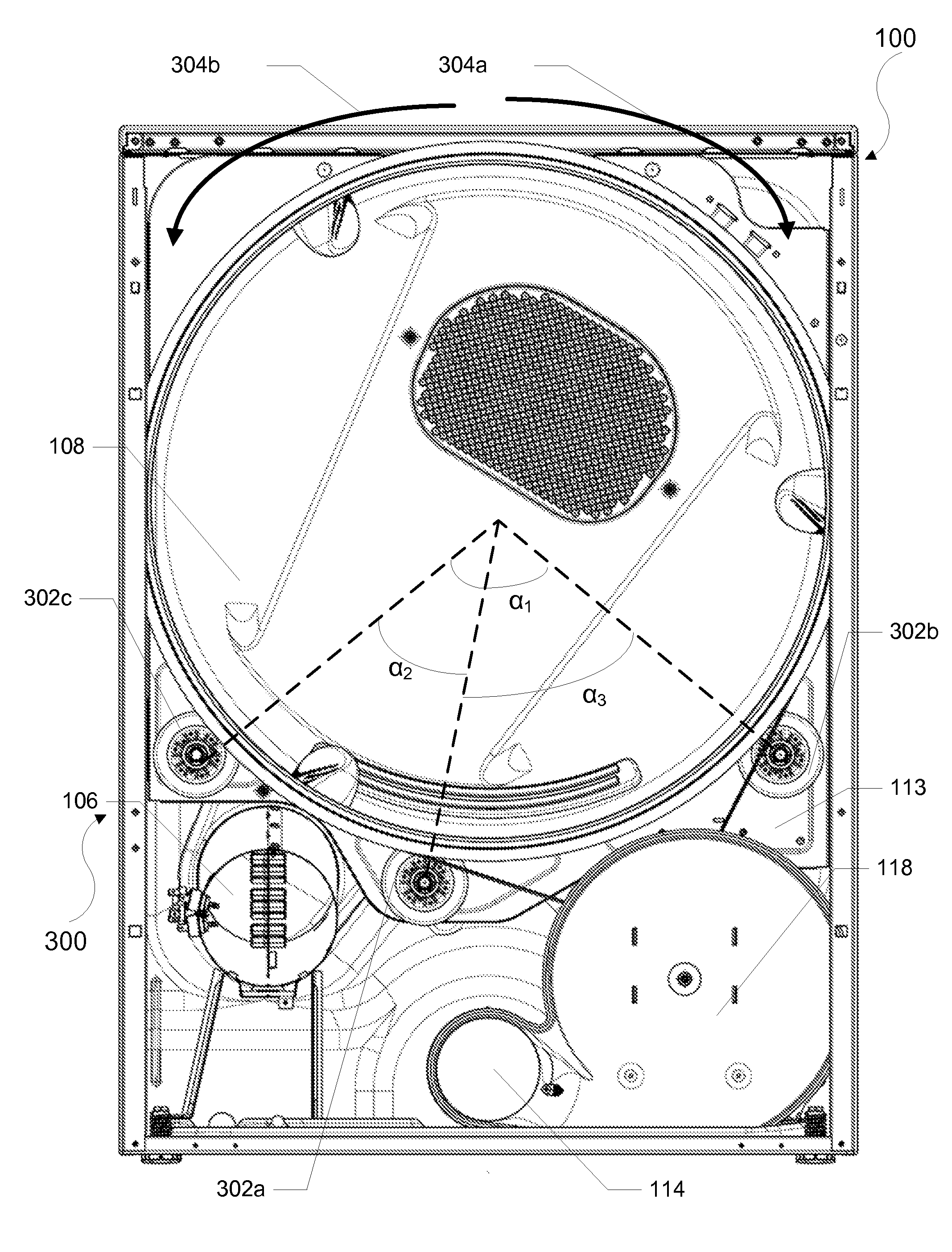 Laundry dryer having three roller drum support system and reversing idler assembly